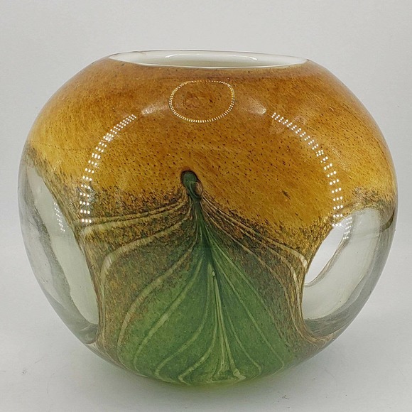 Heavy hand blown Pulled Feather Design Cased studio art glass w/clear "windows" - Picture 1 of 3